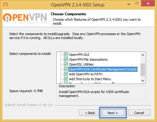 ขั้นตอนการติดตั้งโปรแกรม OpenVPN Installer ขั้นตอนที่ 4