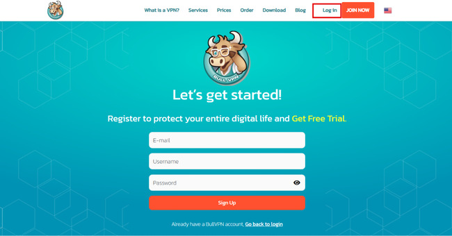  Log in to BullVPN