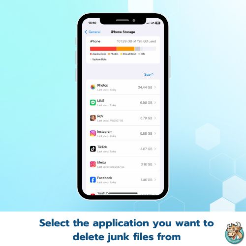  Select the application from which you want to delete junk files.