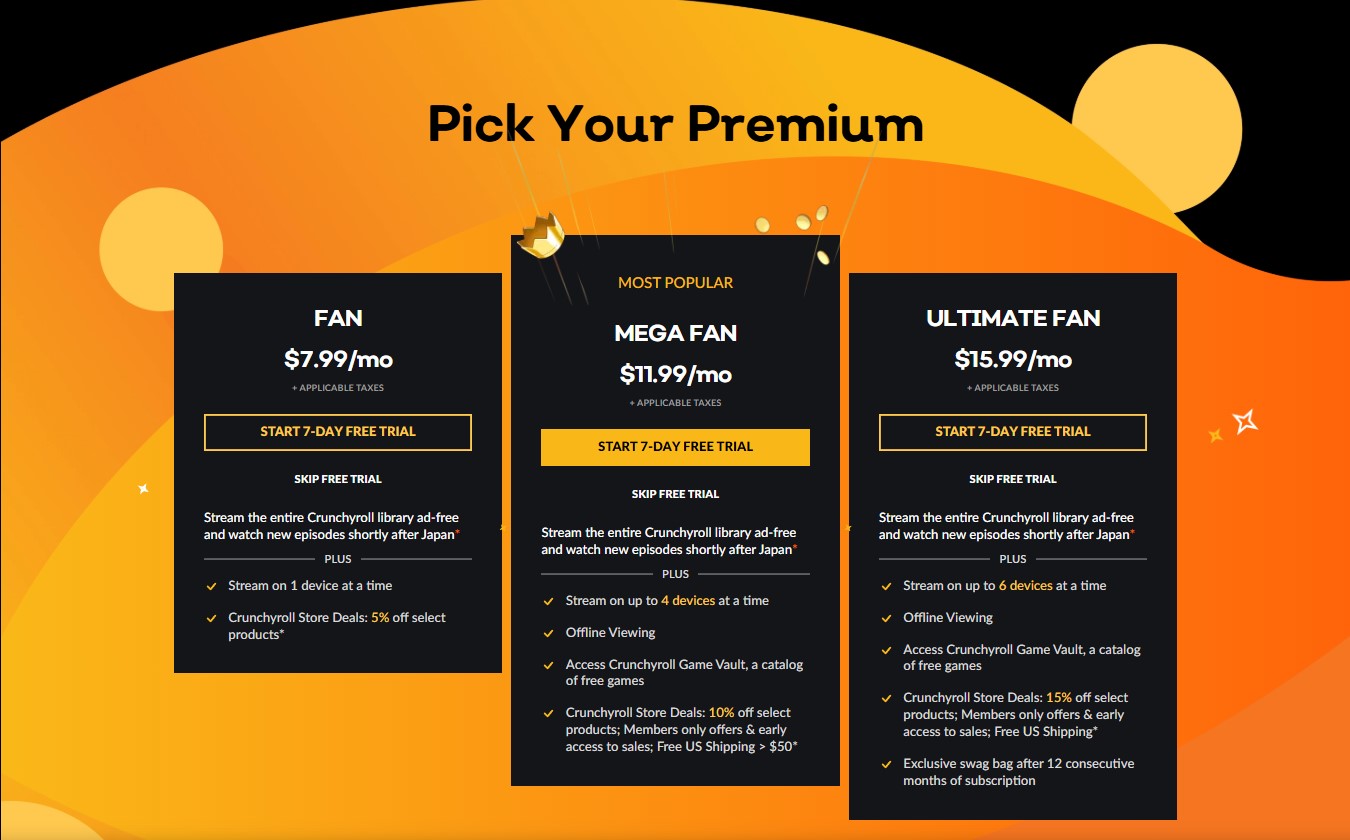 Crunchyroll package and pricing 